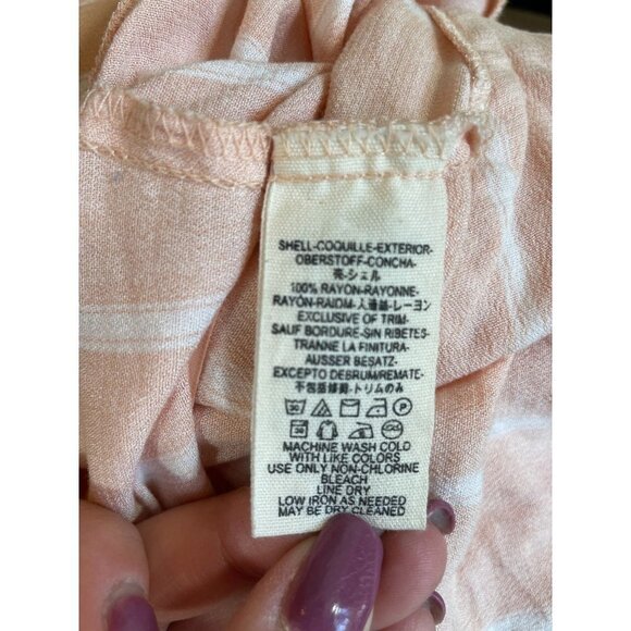 Free People Crop Top Tiered Pullover Blouse Long Sleeve Peach Striped Sz M - Picture 10 of 10